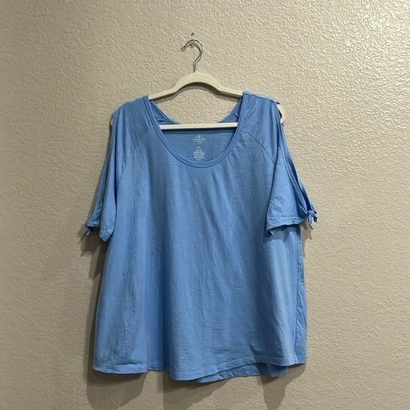 Woman’s St Johns Bay Cold Shoulder Tee Sz XXL Blue - Picture 1 of 5